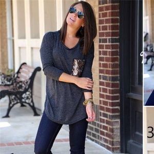 Sequin pocket shirt (navy)